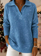 Madison - Women's Christmas Shimmer Ribbed Collared Sweater 3