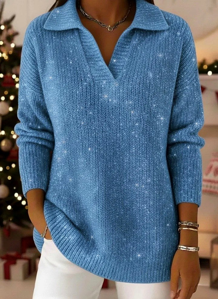 Madison - Women's Christmas Shimmer Ribbed Collared Sweater 3