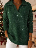 Madison - Women's Christmas Shimmer Ribbed Collared Sweater 4