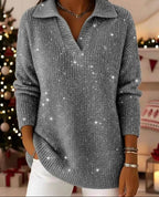 Madison - Women's Christmas Shimmer Ribbed Collared Sweater 5