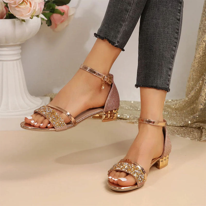 Maisy - Women's Rhinestone Ankle Strap Wedge Sandals