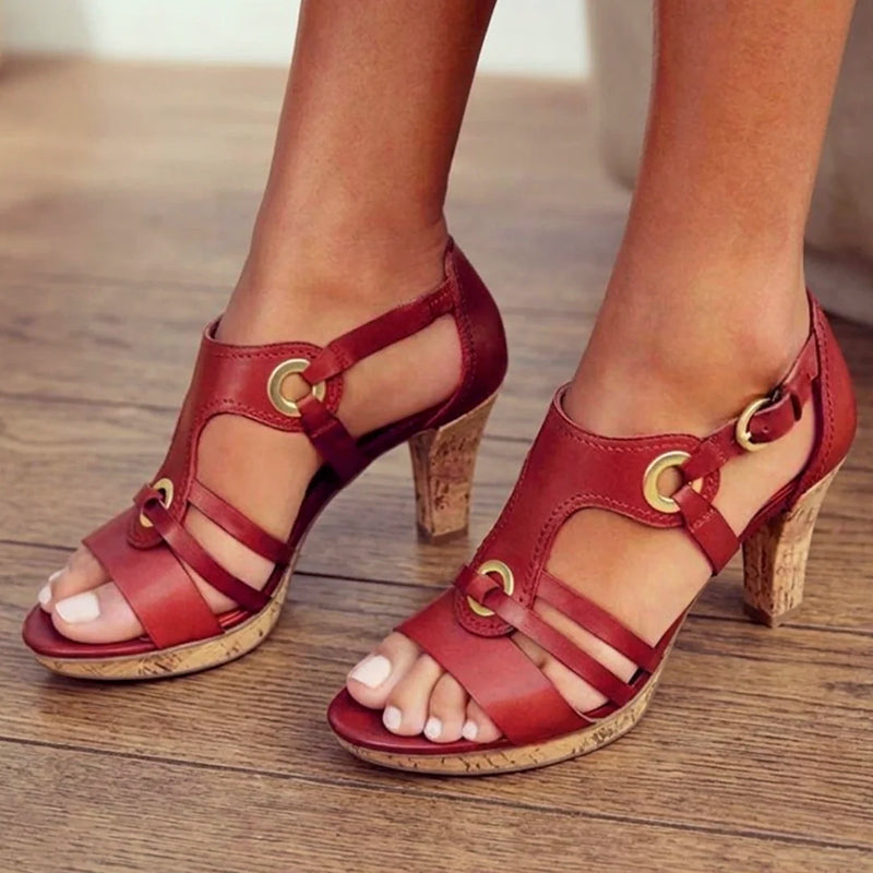 Makayla - Women’s Cutout Strap Cork Heeled Sandals