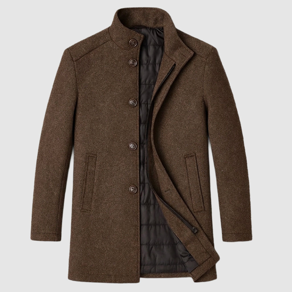 Malachi - Men's Button-Front Wool Overcoat with Structured Collar