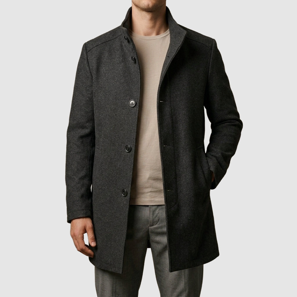 Malachi - Men's Button-Front Wool Overcoat with Structured Collar