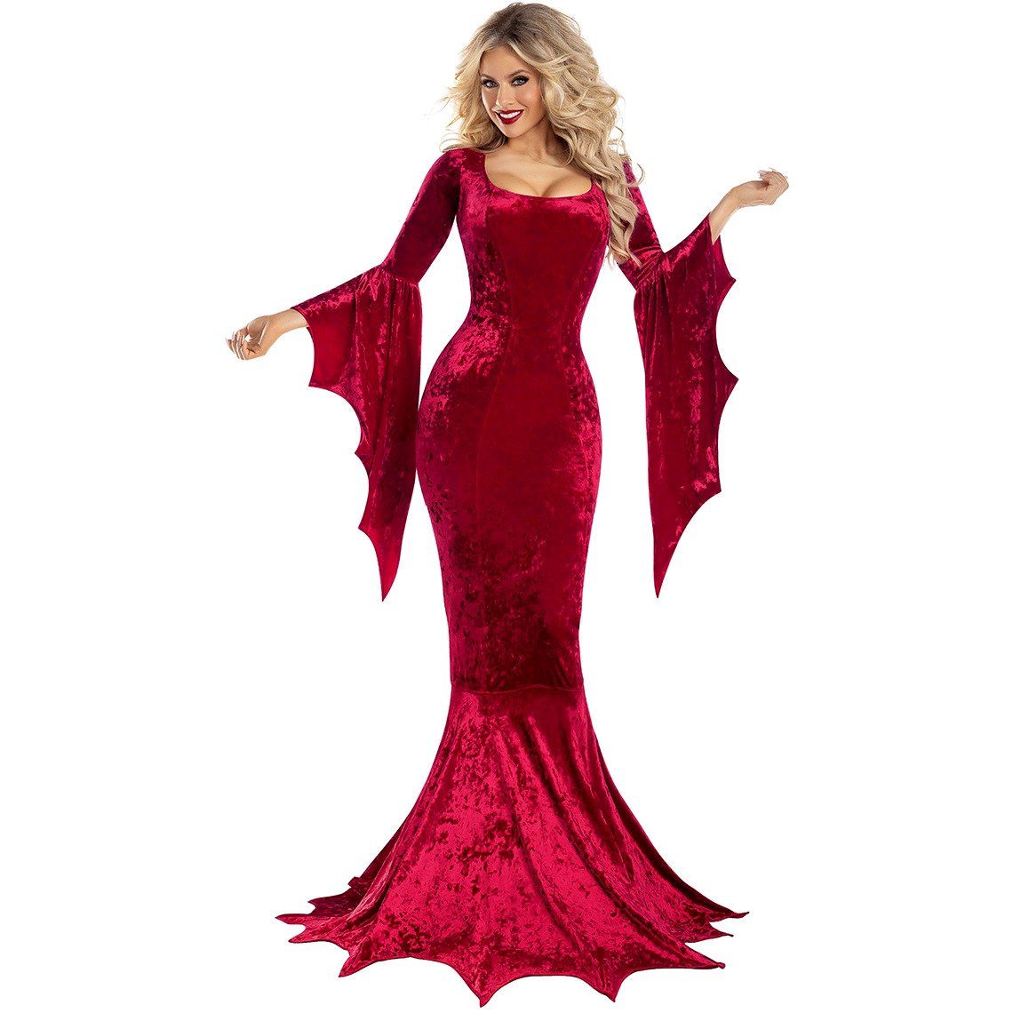 Malia - Women's Bat Wing Sleeve Velvet Halloween Costume Dress