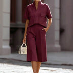 Mallory - Women's Two-Piece Pocket Top & Culotte Pants Set