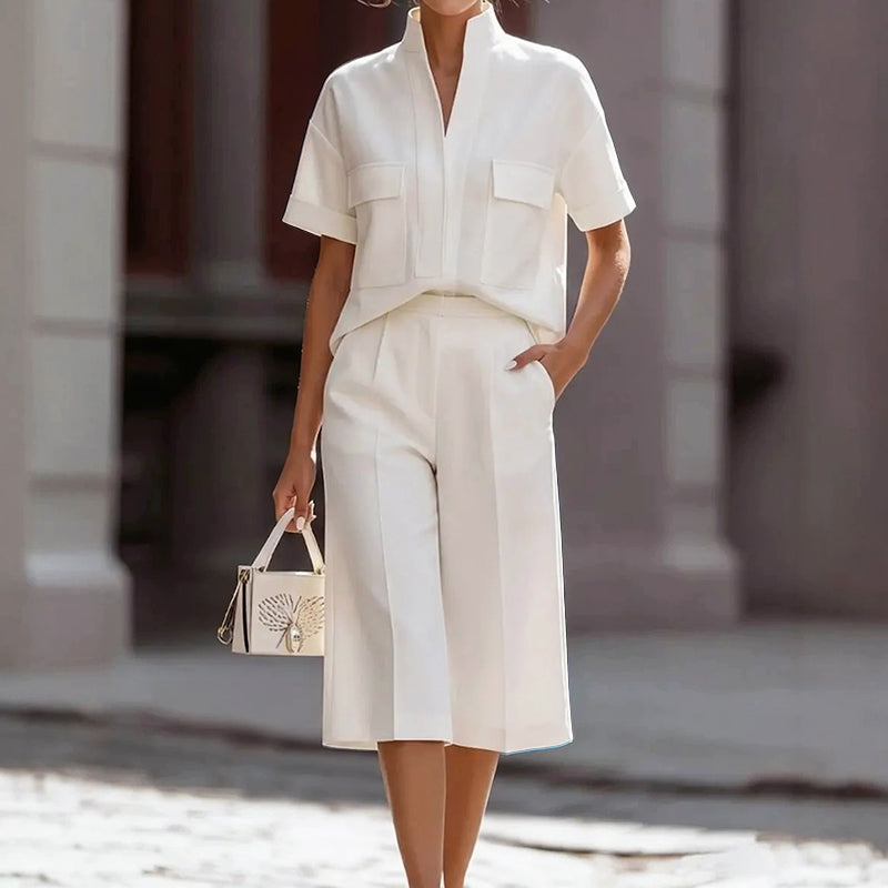 Mallory - Women's Two-Piece Pocket Top & Culotte Pants Set