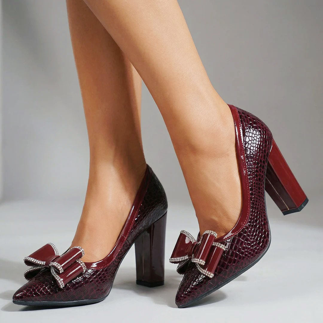 Mallory - Women's Croc Texture Block Heel Pumps