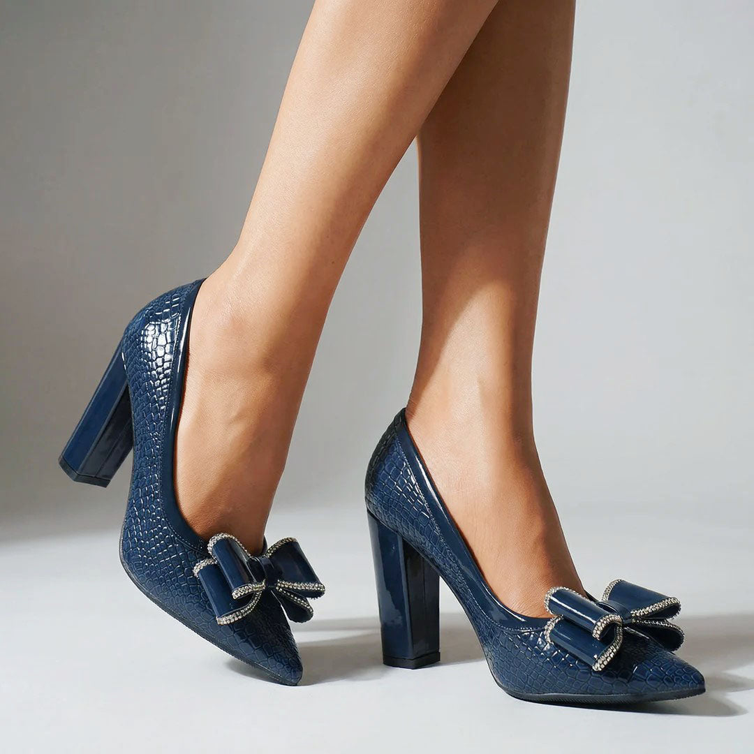 Mallory - Women's Croc Texture Block Heel Pumps