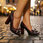 Mallory - Women's Croc Texture Block Heel Pumps