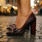 Mallory - Women's Croc Texture Block Heel Pumps