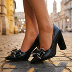 Mallory - Women's Croc Texture Block Heel Pumps