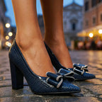 Mallory - Women's Croc Texture Block Heel Pumps