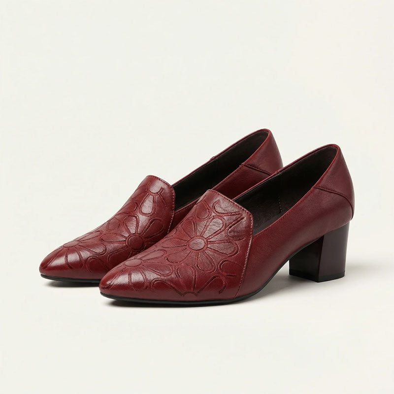 Marianne - Women's Floral Embossed Pointed Heel Shoes