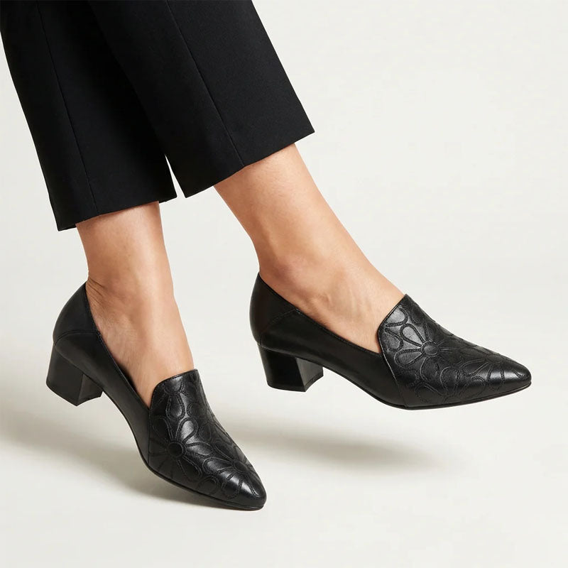 Marianne - Women's Floral Embossed Pointed Heel Shoes