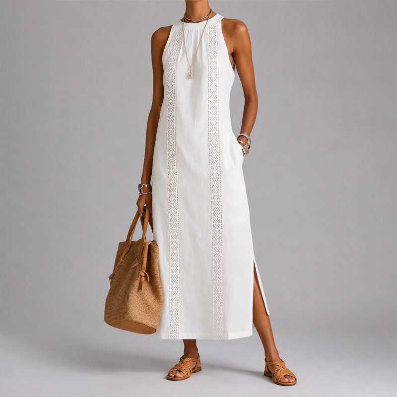 Marjorie - Women's Lace Trim Sleeveless Midi Dress