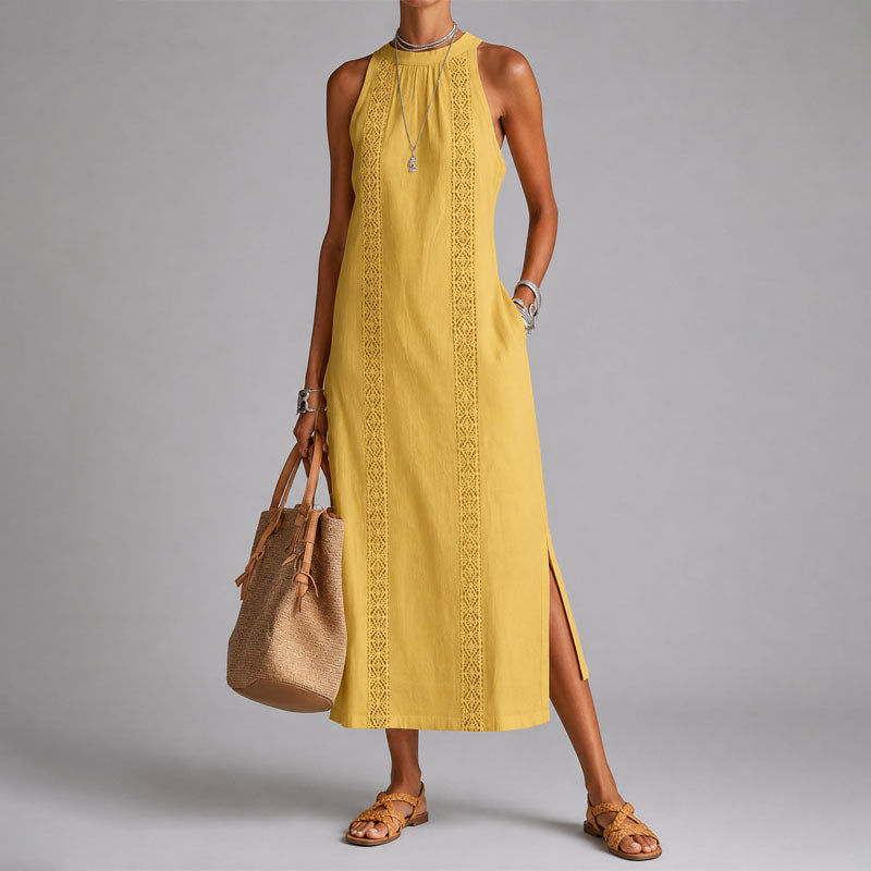 Marjorie - Women's Lace Trim Sleeveless Midi Dress