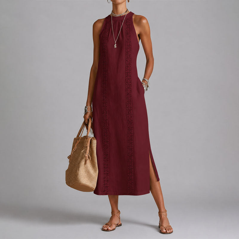 Marjorie - Women's Lace Trim Sleeveless Midi Dress
