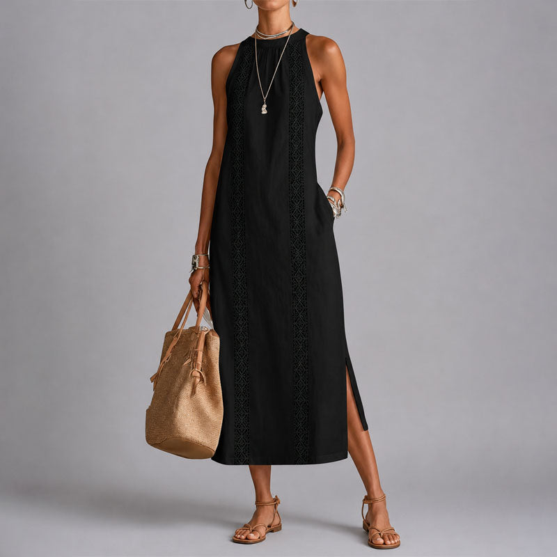 Marjorie - Women's Lace Trim Sleeveless Midi Dress