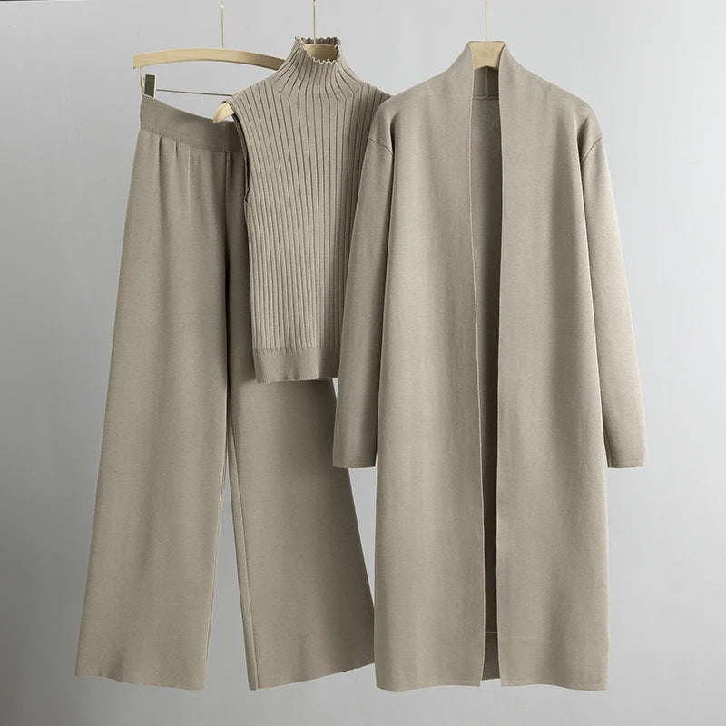 Marlowe - Women's Long Cardigan and Knit Pants 3 Piece Set