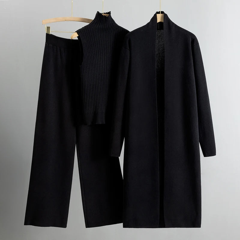 Marlowe - Women's Long Cardigan and Knit Pants 3 Piece Set