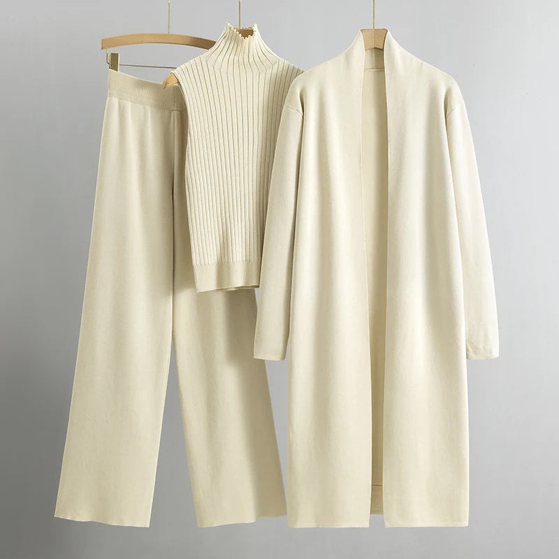 Marlowe - Women's Long Cardigan and Knit Pants 3 Piece Set