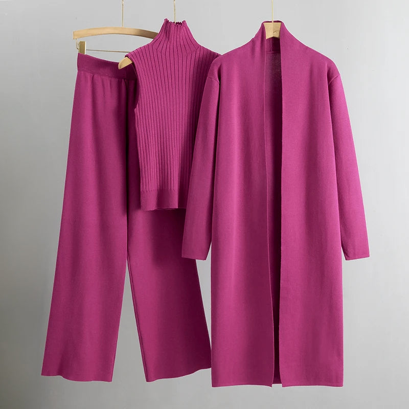 Marlowe - Women's Long Cardigan and Knit Pants 3 Piece Set