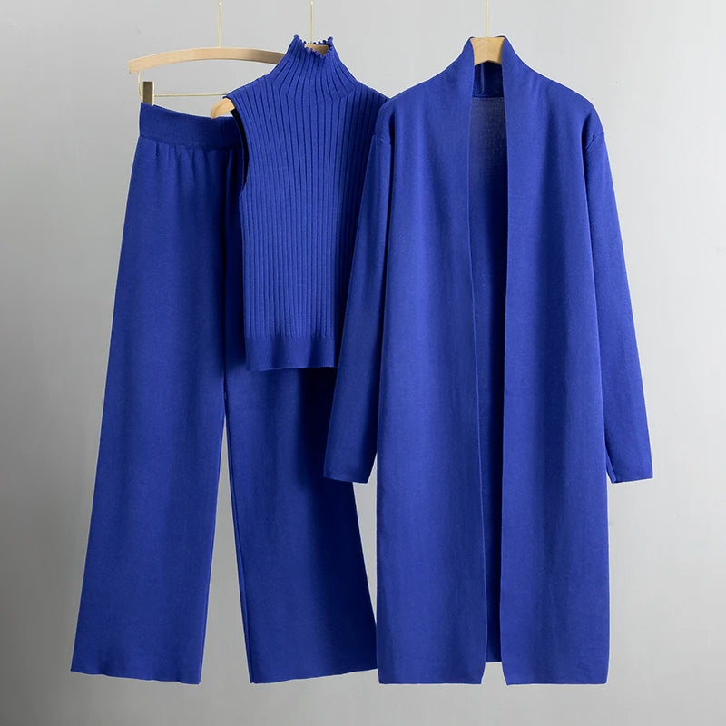 Marlowe - Women's Long Cardigan and Knit Pants 3 Piece Set
