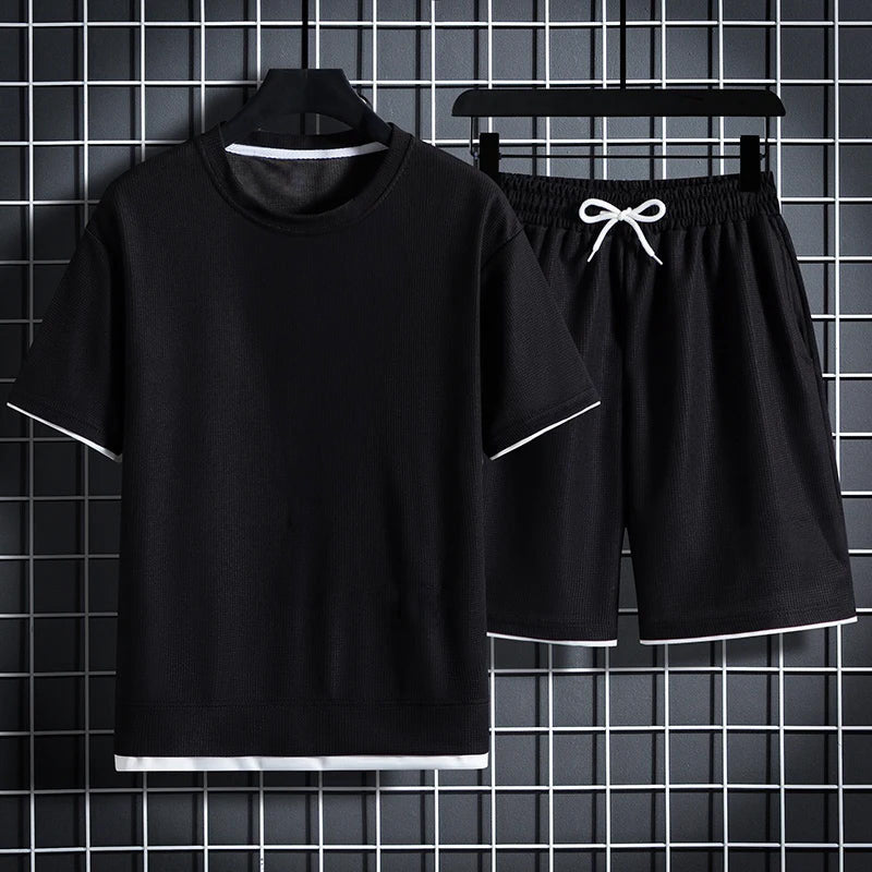 Mason - Men's Waffle Knit Short-Sleeve Top and Shorts Set