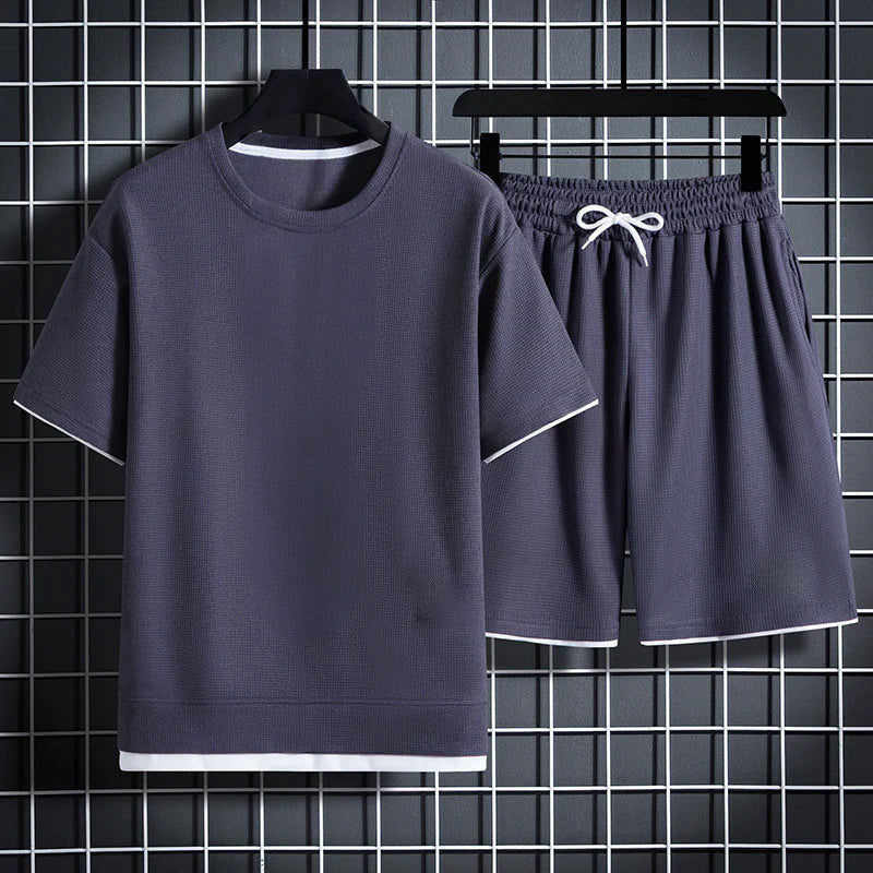 Mason - Men's Waffle Knit Short-Sleeve Top and Shorts Set