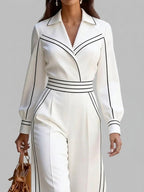 Megan - Women's Collared Wide Leg Jumpsuit with Contrast Trim