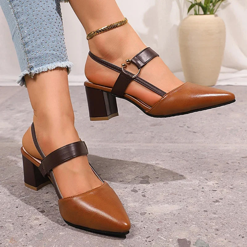 Megan - Women's Pointed-Toe O-Ring Detail Slingback Heels