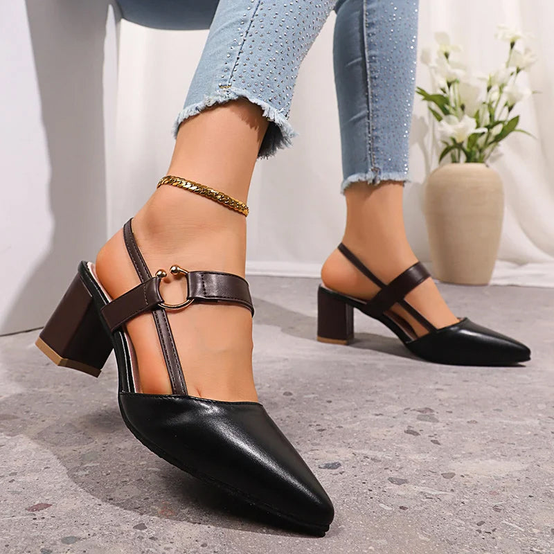 Megan - Women's Pointed-Toe O-Ring Detail Slingback Heels