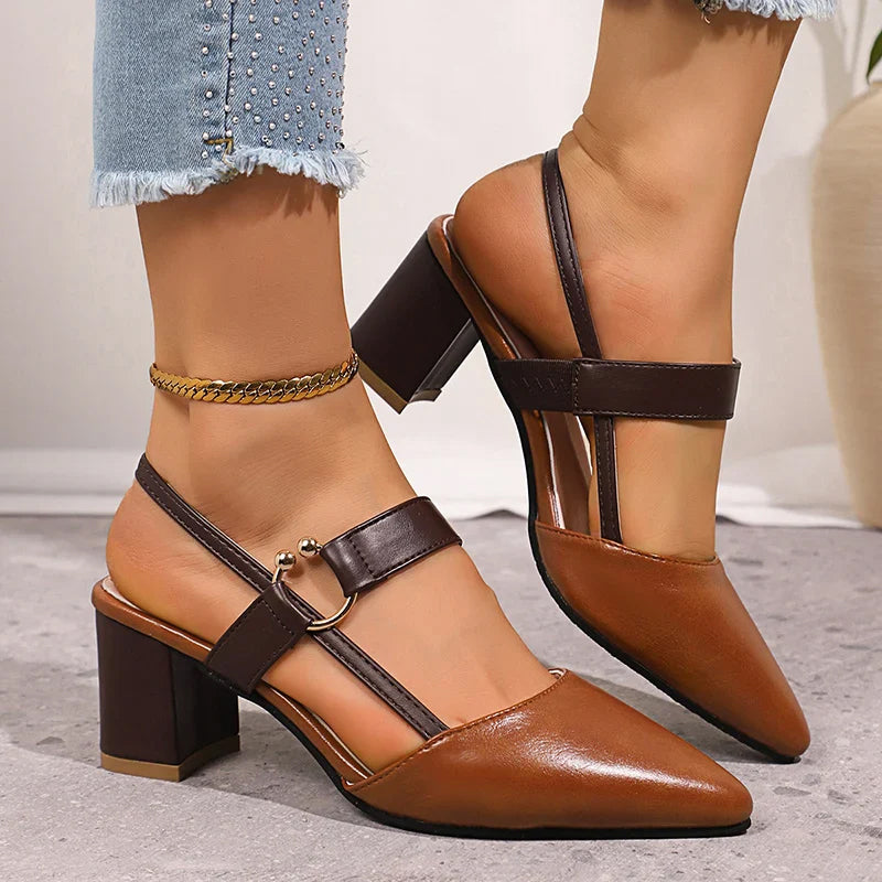 Megan - Women's Pointed-Toe O-Ring Detail Slingback Heels