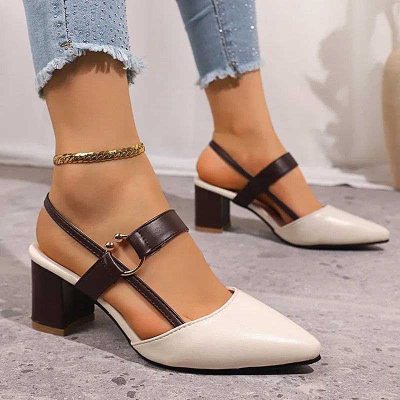 Megan - Women's Pointed-Toe O-Ring Detail Slingback Heels