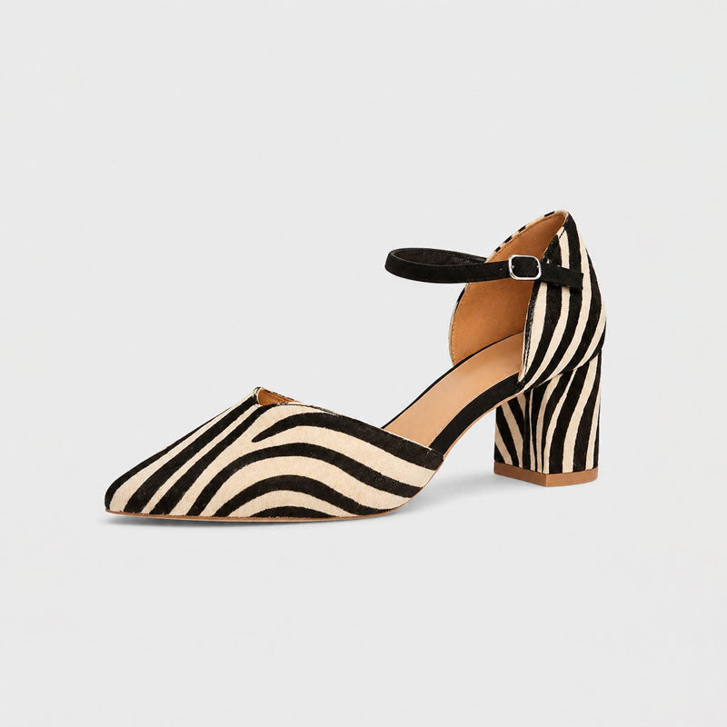 Melissa - Women’s Elegant Zebra Motif Ankle Strap Heels