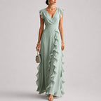 Melissa - Women's Ruffle Trim Evening Maxi Dress