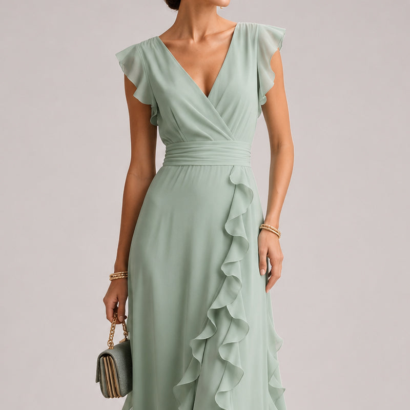 Melissa - Women's Ruffle Trim Evening Maxi Dress