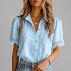 Meredith - Women's Lace Detail Short Sleeve Shirt