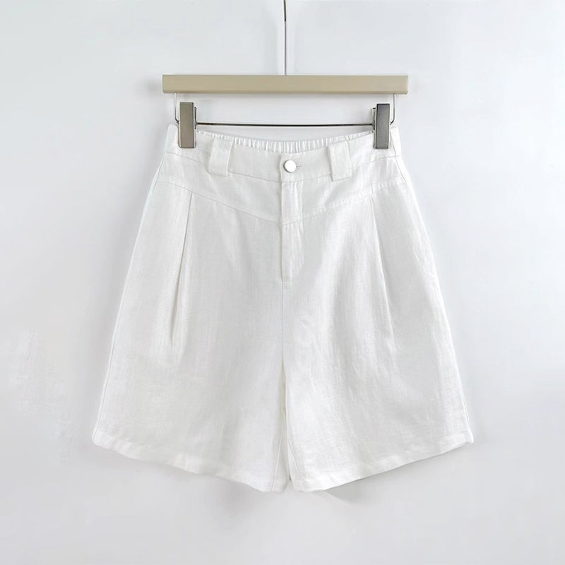Mia - Women's Pleated Linen-Look Tailored Shorts