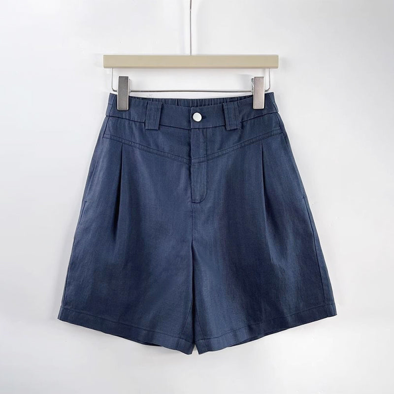 Mia - Women's Pleated Linen-Look Tailored Shorts