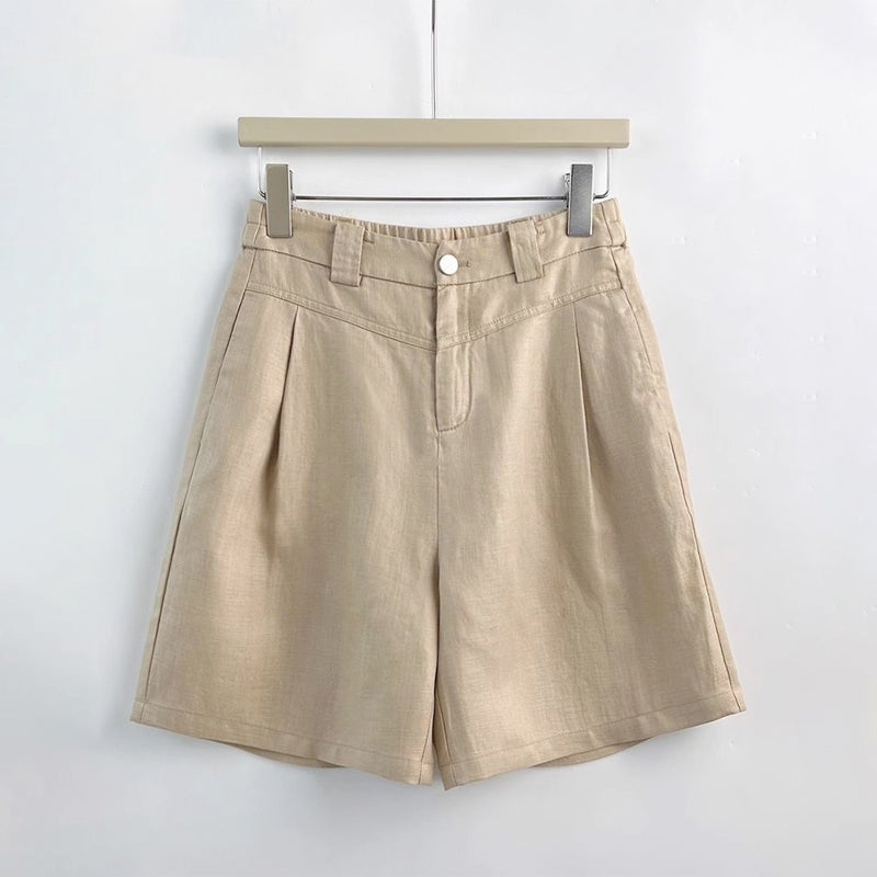 Mia - Women's Pleated Linen-Look Tailored Shorts