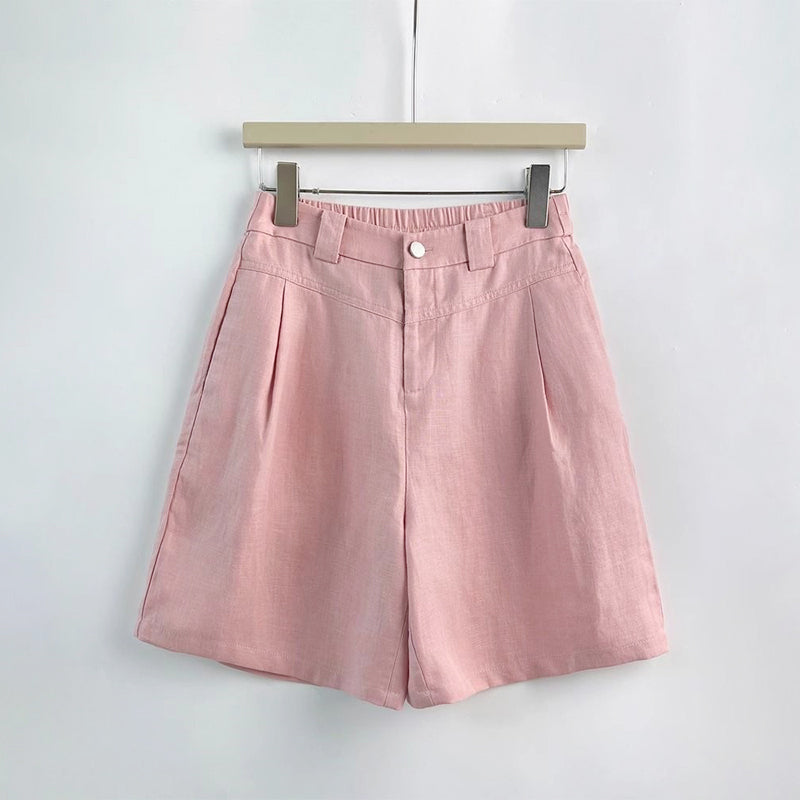 Mia - Women's Pleated Linen-Look Tailored Shorts