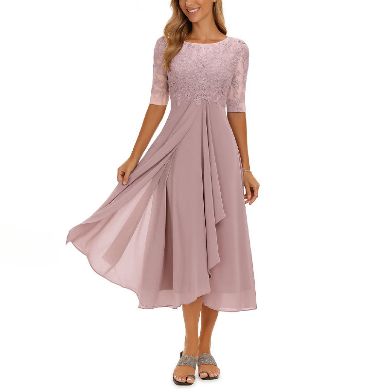 Michelle - Women's Embroidered Draped Midi Dress