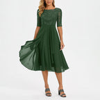 Michelle - Women's Embroidered Draped Midi Dress