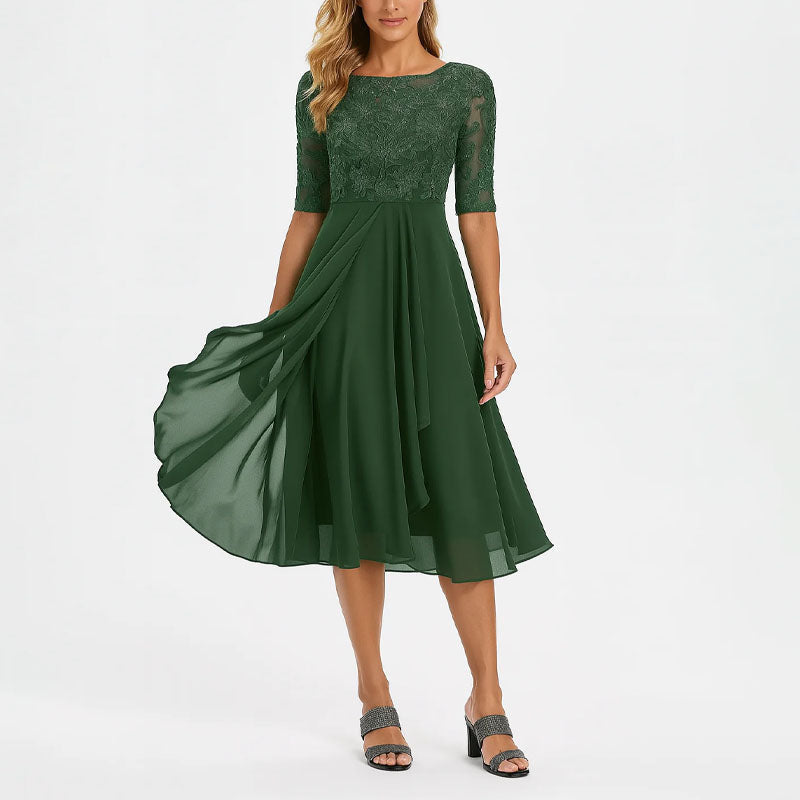 Michelle - Women's Embroidered Draped Midi Dress