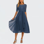 Michelle - Women's Embroidered Draped Midi Dress