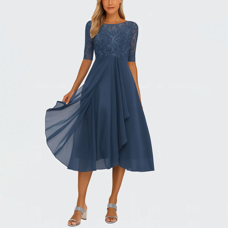 Michelle - Women's Embroidered Draped Midi Dress