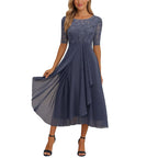 Michelle - Women's Embroidered Draped Midi Dress