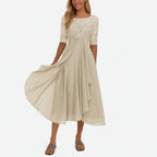 Michelle - Women's Embroidered Draped Midi Dress